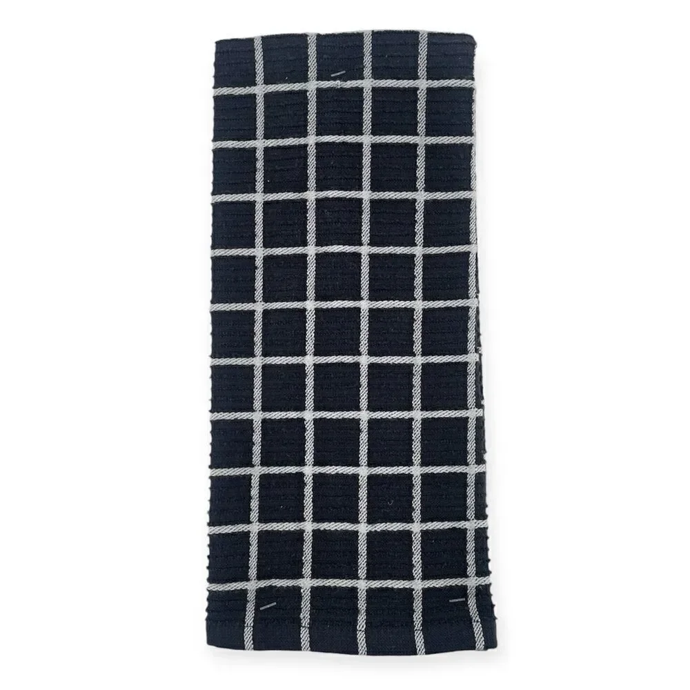 COFFEE BREAK Embroidered Cotton Black White Kitchen Towels, Set of 2, 16” x 28”